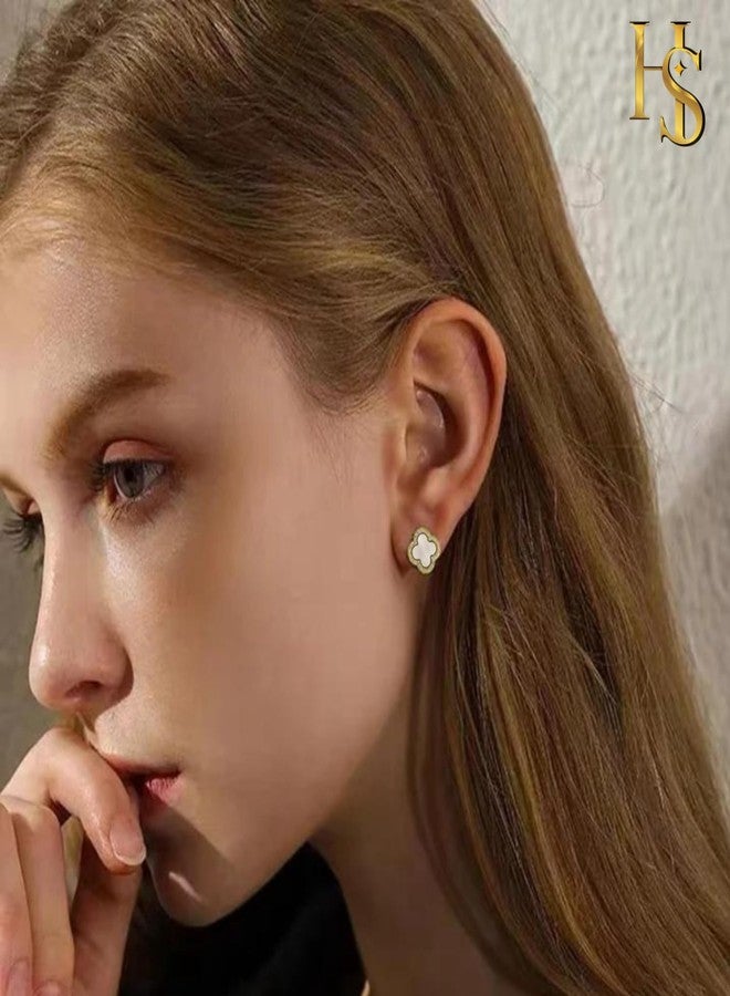 HighSpark Clover Earrings for Women | Hypoallergenic Studded Clover Stud Earrings | Lovely Gift - Studded White - Image 5